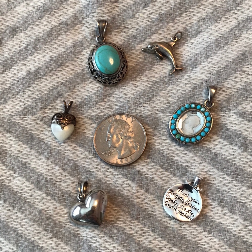 Silver Necklace Pendants Silver 925 Dolphin Turquoise Heart Thank You - Picture 2 of 16